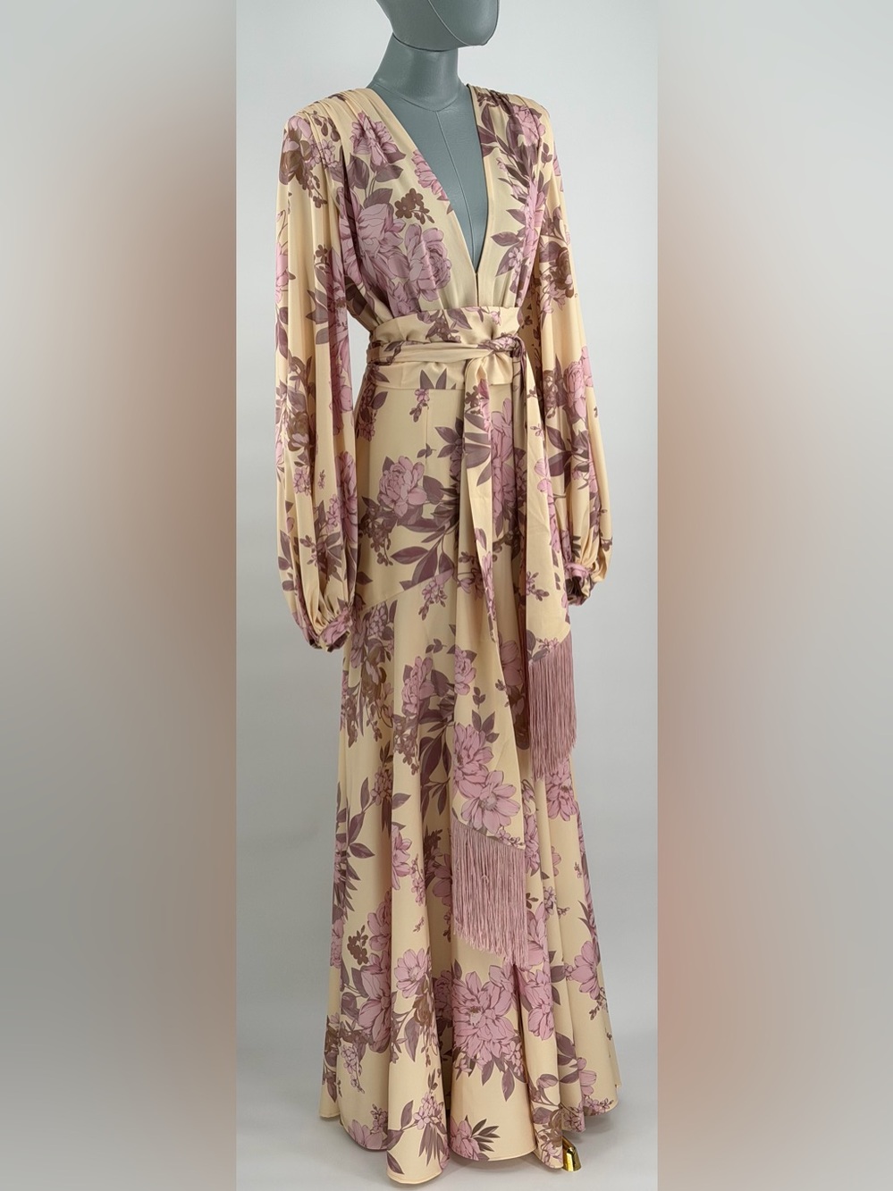 🆕 BRONX & BANCO 🧿 NWOT Magnolia Carmen Belted Fringe Gown, Blush - Sz XS US 2 - Picture 4 of 15